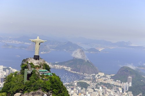 Aerial view of Christ Redeemer and Sugarloaf in Rio de Janeiro