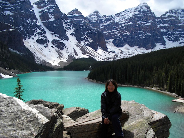 Emmie in Moraine Lake in Alberta Canada