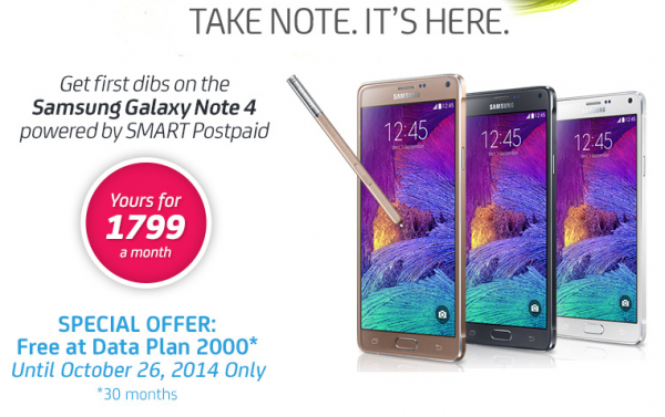 Samsung Galaxy Note 4 now available with Smart Postpaid