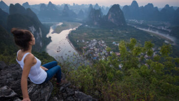 The view over the karst mountains in Xingping China