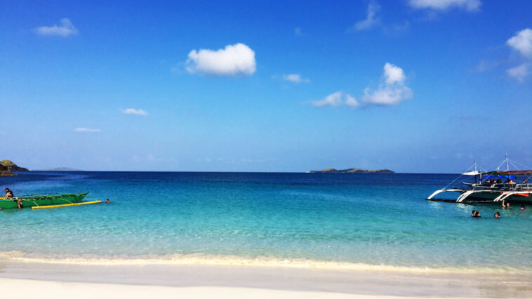 Cal means lime and agua/s is water in Spanish. It is apt if you look at the clear and azure waters of this place.