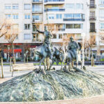 Sculpture of famous Spanish Don Quixote and Sancho Panza in San Sebastian Spain