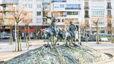 Sculpture of famous Spanish Don Quixote and Sancho Panza in San Sebastian Spain