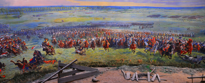 Part of the mural painting depicting views of the fighting that took place.