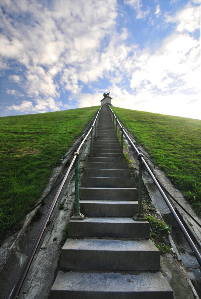 The hard climb to the top of the Mound.