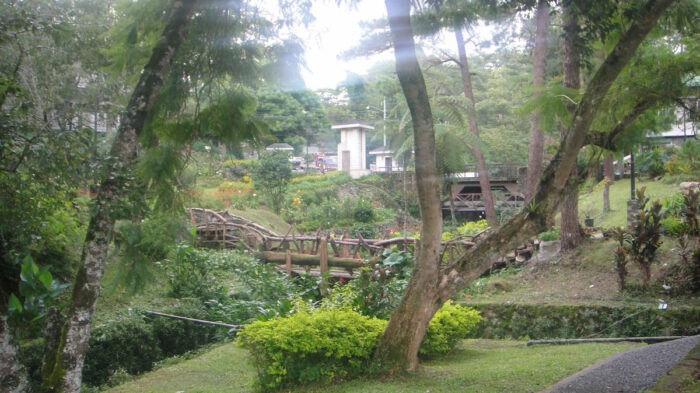 A charming scenery with bridges over a stream