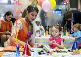 Children enjoying the activities at the Etihad Explorers tea party and children’s activity kit launch event, held at Etihad Airways’ Innovation Training Academy in Abu Dhabi.