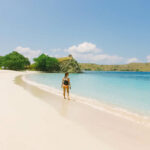 Long stretch of Pink Beach in Indonesia