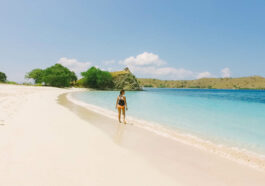 Long stretch of Pink Beach in Indonesia