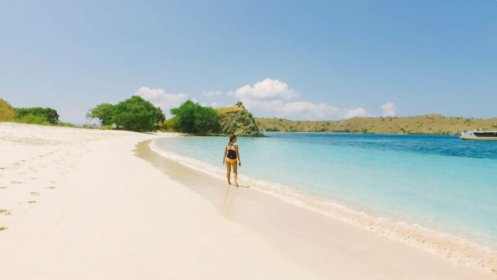 Long stretch of Pink Beach in Indonesia