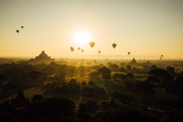 Hot Air Balloon in Old Bagan, Myanmar Ancient City
