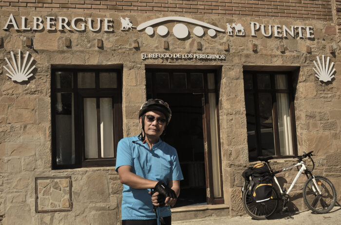 Checking out the accommodation in this 9 Euros-a-night albergue.