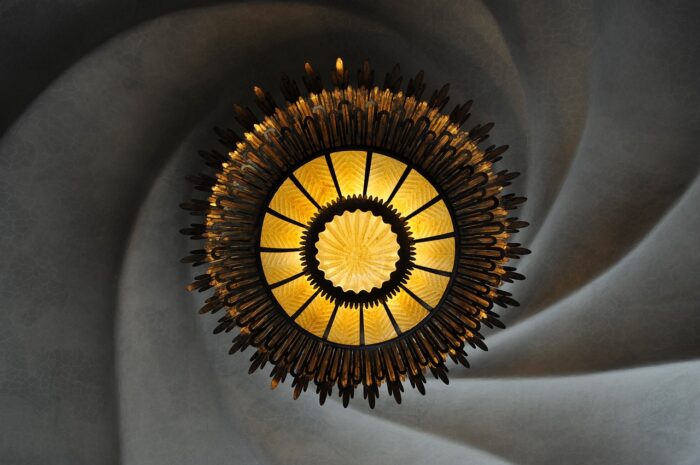 One of the beautiful chandeliers inside Casa Battlo