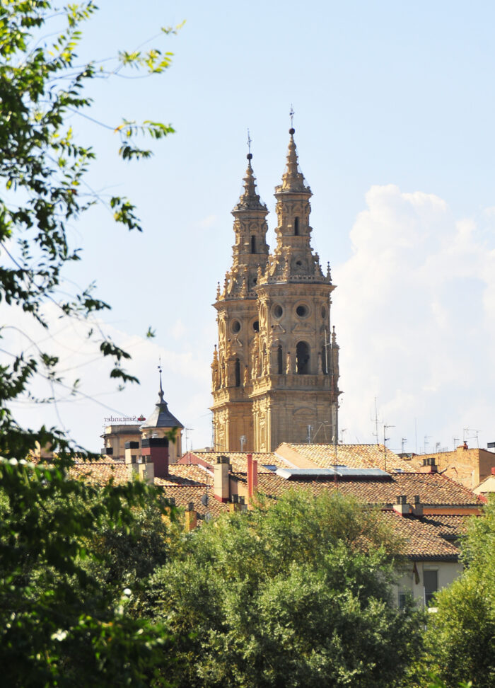 The twin spires of the cathedral in Logrono greets you from afar.