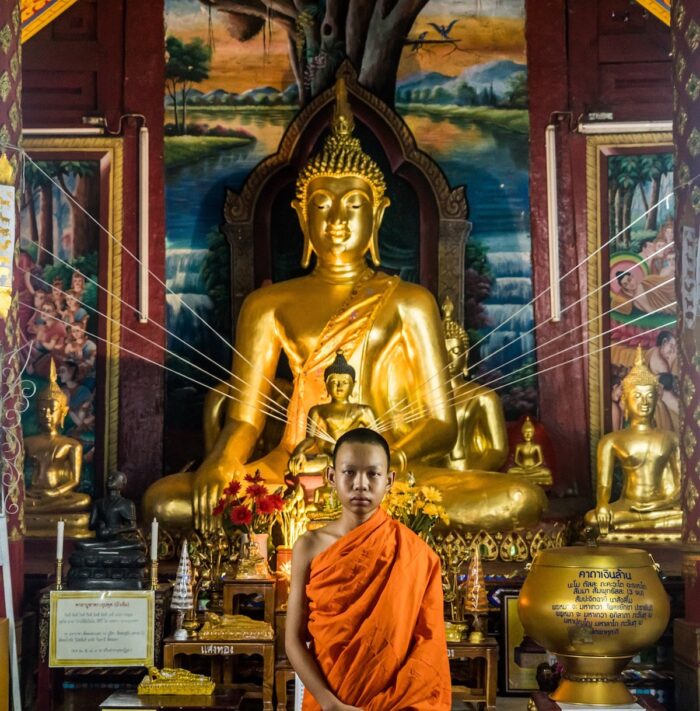Monk inside a temple in Chiang Mai