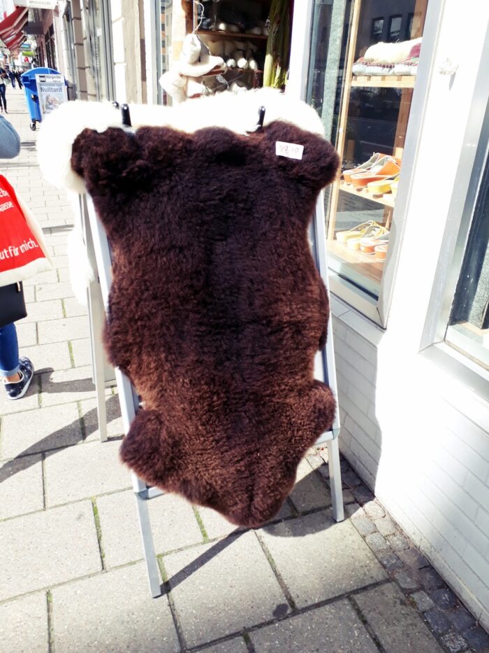 Real sheepskin for sale at a wool shop