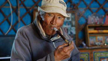 The grandpa of a family who invited us into their house in Mongolia