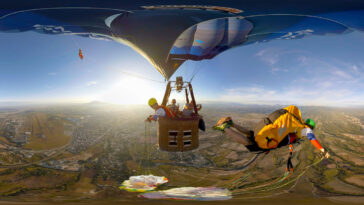 Twinz Acrobatic Paragliders jumping from a hot air balloon