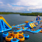 Aerial shot of the Inflatable Island in Kamia Bay Resort.