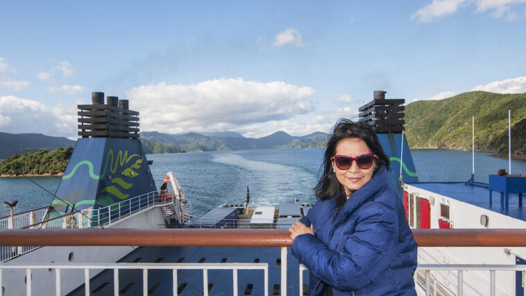 Shooting the breeze as the ferry slows down while approaching Picton.