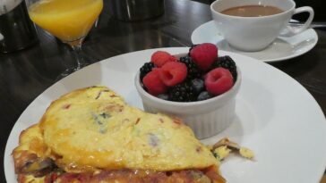 An over-stuffed omelet makes a fine breakfast.