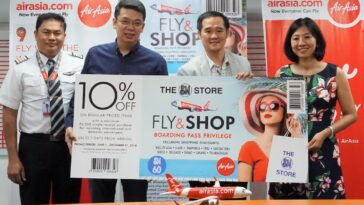 Caption (L-R) AirAsia Philippines Director for flight operations Captain Gomer Monreal, AirAsia Philippines Commercial Director Gilbert Simpao, The SM Store SVP Eugene Saw and The SM Store VP Quennielyn Cua.