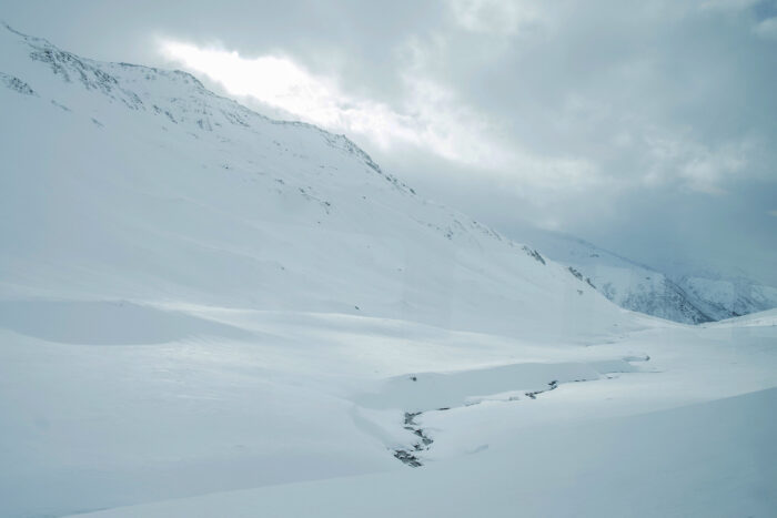 Almost whiteout in the Oberalp Pass.