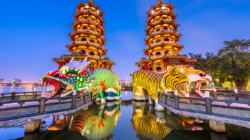 Kaohsiung, Taiwan Dragon and Tiger Pagodas at Lotus Pond
