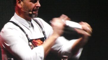 Hungarian bartender Zolton Nagy of Botique Bar in Budapest creating a mixed drink to pair