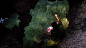 Hidden pool under a rock formation. Photo by Ram Cambiado