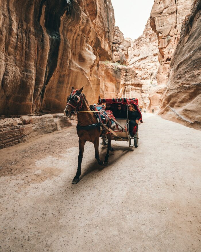 Horse carriage near canyon in Petra photo by Spencer Davis via Unsplash