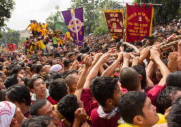 Thousands of Catholic devotees join the procession of the life-size statue of the Black Nazarene during the annual procession in honor of the centuries-old icon of Jesus Christ.