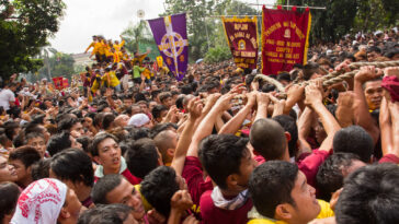 Thousands of Catholic devotees join the procession of the life-size statue of the Black Nazarene during the annual procession in honor of the centuries-old icon of Jesus Christ.