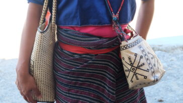 Mansalay Hanunuo Women wearing traditional woven cloth and woven bags