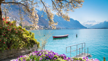 Montreux Riviera of Lake Geneva photo via Depositphotos