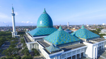 Aerial of Al Akbar mosque islamic center in Surabaya Indonesia photo via Depositphotos