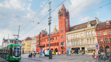 Marktplatz with the Rathaus in Basel photo via Depositphotos