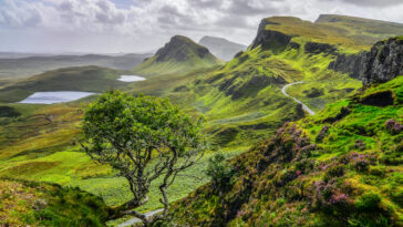 Scenic view of Quiraing mountains in Isle of Skye, Scottish Highlands photo via Depositphotos