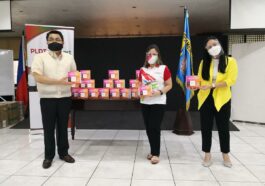 Shown in photo during the turn-over of PLDT Home WiFi Prepaid units to the Department of Education are, from left, DepEd Undersecretary Tonisito Umali, PLDT-Smart Foundation President Ma. Esther Santos and PLDT Home Product Manager Kristine Rementilla.