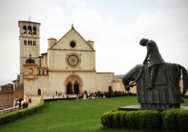 St. Francis astride his horse with head bowed after hearing the voice of God telling him to leave the war and return home.