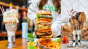 Cake Shake, The Champs Burger & Cookie Shake (From left to right) Images courtesy of Black Tap