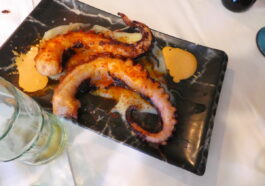Octopus tenacles boiled then grilled.