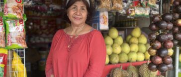 Marilyn and some of the fruits she sells.