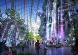 Visitors will be welcomed by the iconic cascading waterfall at Cloud Forest with a signature perched banshee sculpt and event logo display, as they embark on a journey through the wonders of Pandora.