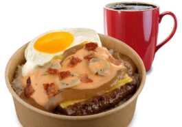 Go bun-less with the hefty and cheesy Bacon Mushroom Melt Rice Bowl