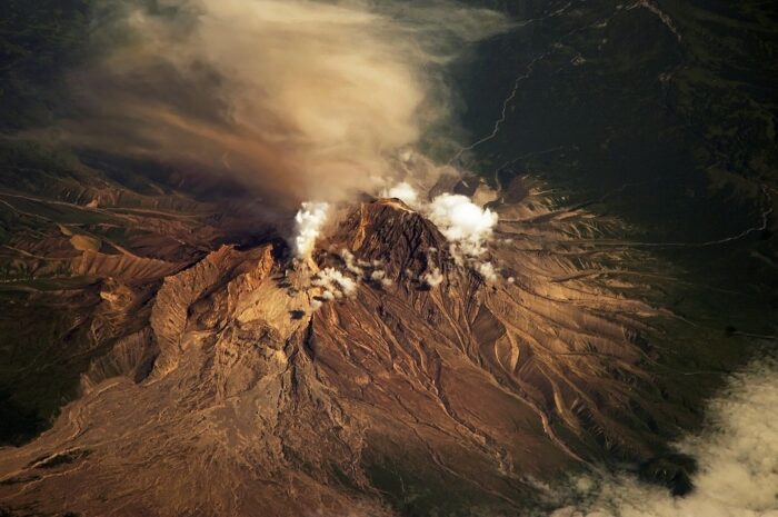 Shiveluch from space, July 2007 via Wikimedia cc
