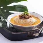 Noodles in Spicy Sesame & Peanut Soup with Minced Plant-based Meat