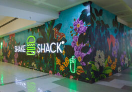 Shake Shack SM North Edsa’s hoarding featuring Raxenne Maniquiz’s interpretation of Philippine flora and fauna