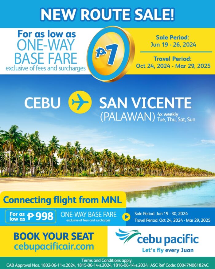 Cebu Pacific Launches Cebu-San Vicente Flights with Seat Sale