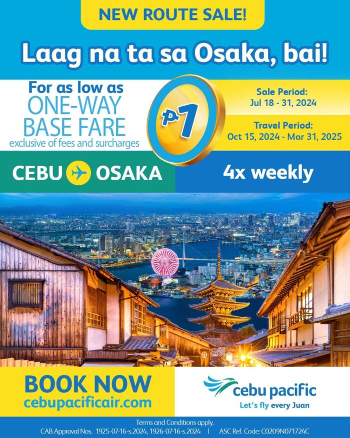 Cebu Pacific to Launch Cebu-Osaka Flights with Seat Sale